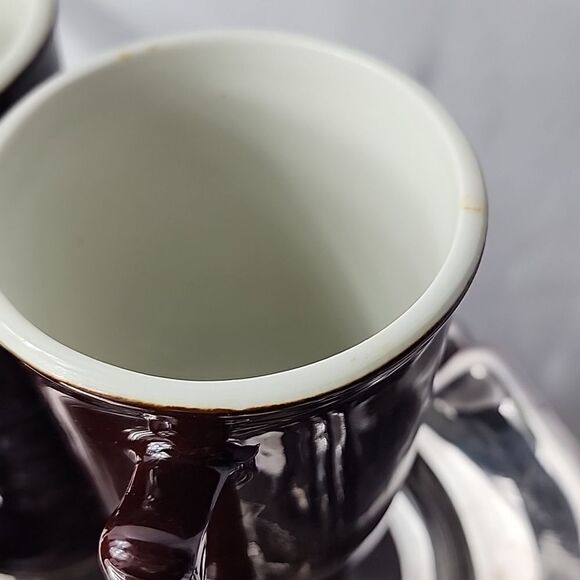 Vintage Chocolate Brown Hall Pottery Pedestal Mugs Set of 4 - Picture 9 of 14